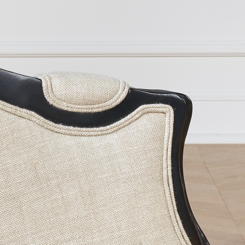 Fauteuil bergère VICTOR NIGHT -  Style shabby chic en bois, couleur noire et tissu lin premium, 1 place