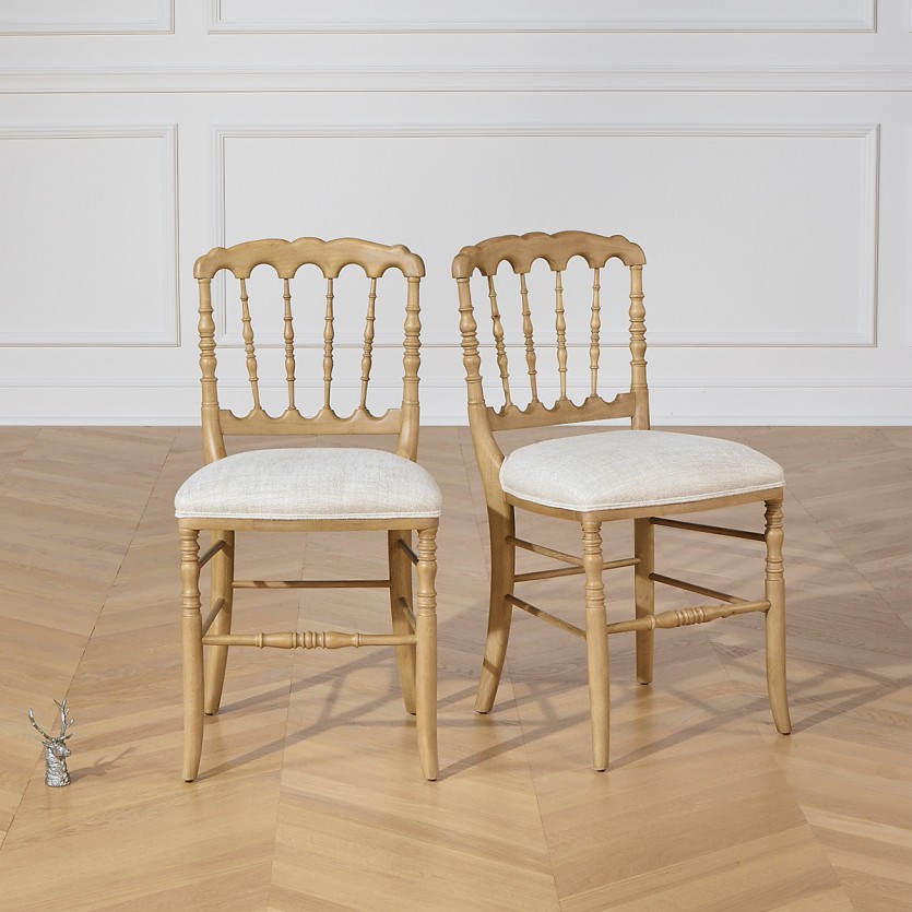 NAPOLEON III - Lot de 2 chaises baroques style romantique en bois massif et lin premium