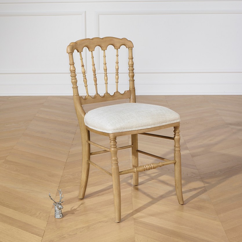 NAPOLEON III - Lot de 2 chaises baroques style romantique en bois massif et lin premium