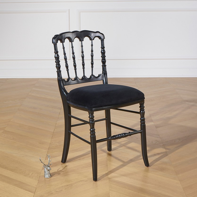 NAPOLEON III - Lot de 2 chaises baroques noires style romantique en bois massif
