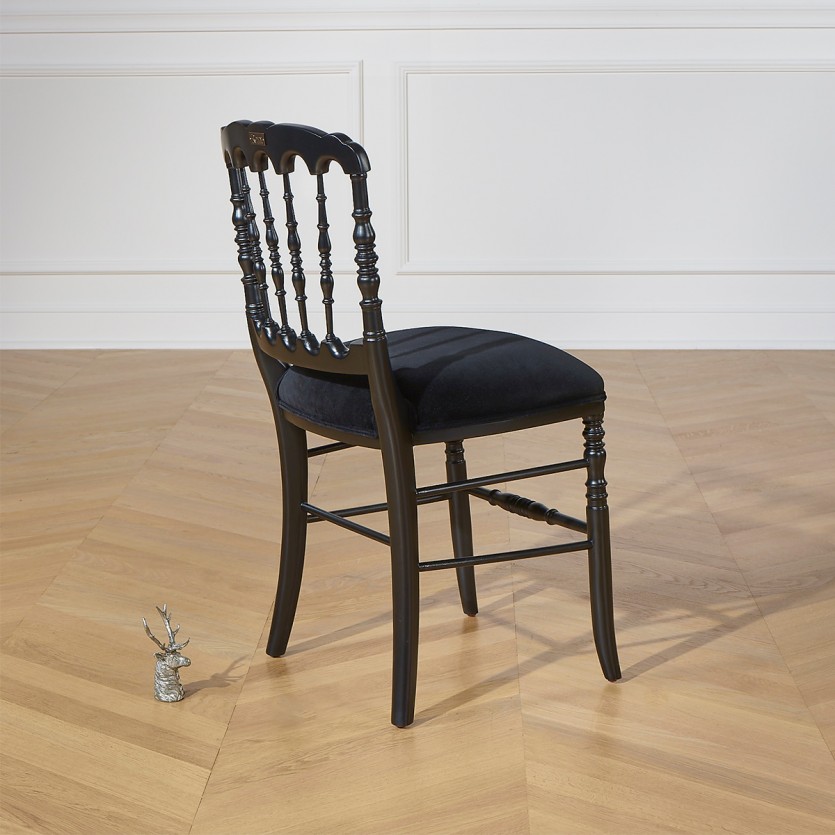NAPOLEON III - Lot de 2 chaises baroques noires style romantique en bois massif