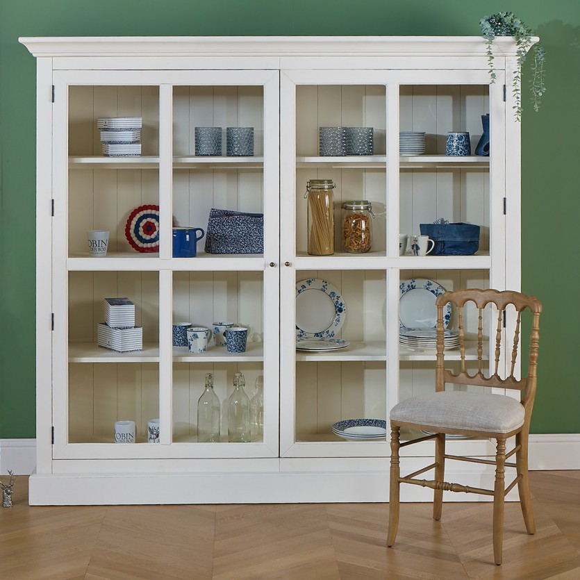 KENNETH - Vitrine style romantique en bois peint, 2 portes