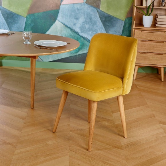 APOLLINE - Lot de 2 Chaises style vintage en velours de coton et bois massif, bois certifié FSC®