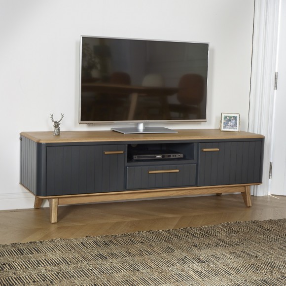 JOËL - Meuble TV style moderne en chêne, 160 cm, 2 portes, 1 tiroir