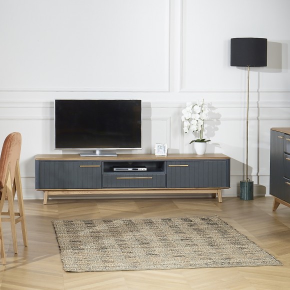 JOËL - Meuble TV style moderne en chêne, 210 cm, 2 portes, 1 tiroir