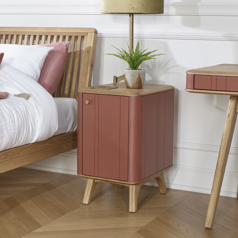 KYOTO - Table de chevet style moderne en chêne, 1 porte, 1 étagère