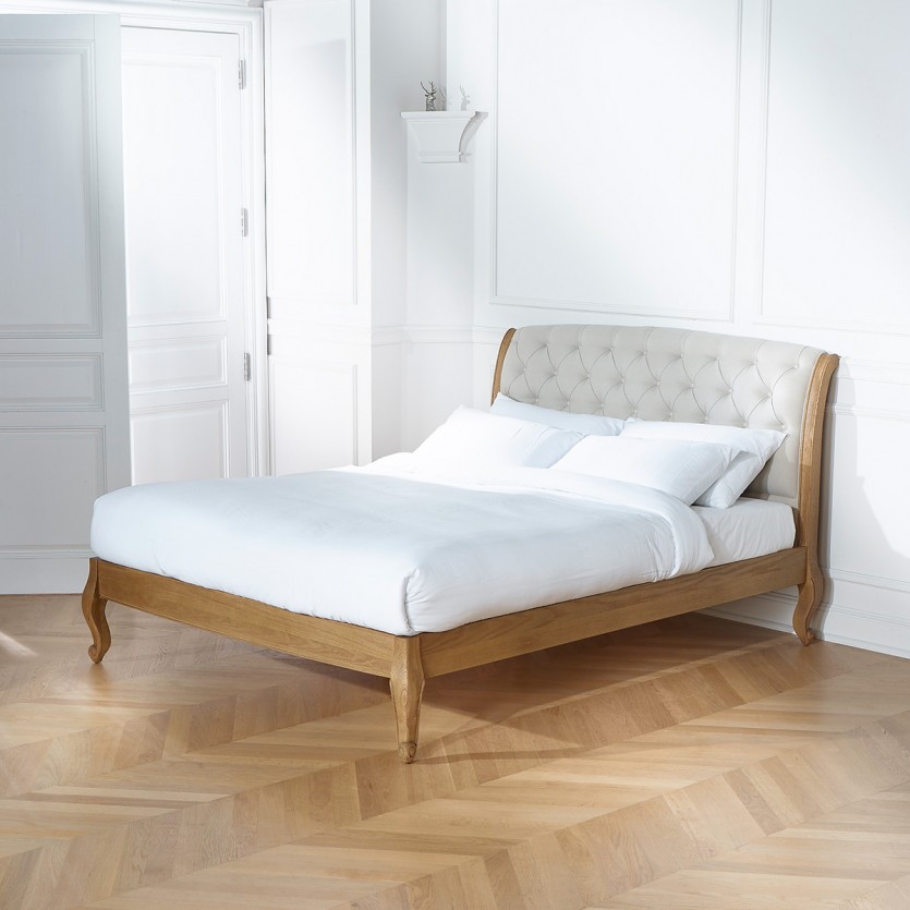 Doppelbett RICHARD - Romantischer Stil aus Eiche und Baumwollleinen 160 x 200
