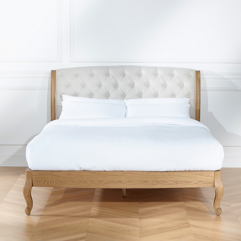 Doppelbett RICHARD - Romantischer Stil aus Eiche und Baumwollleinen 160 x 200