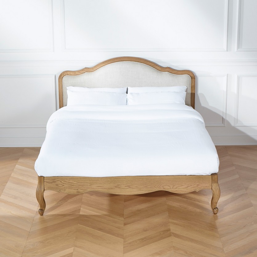 Letto matrimoniale HENRY - Stile romantico in rovere e lino premium 140 x 190