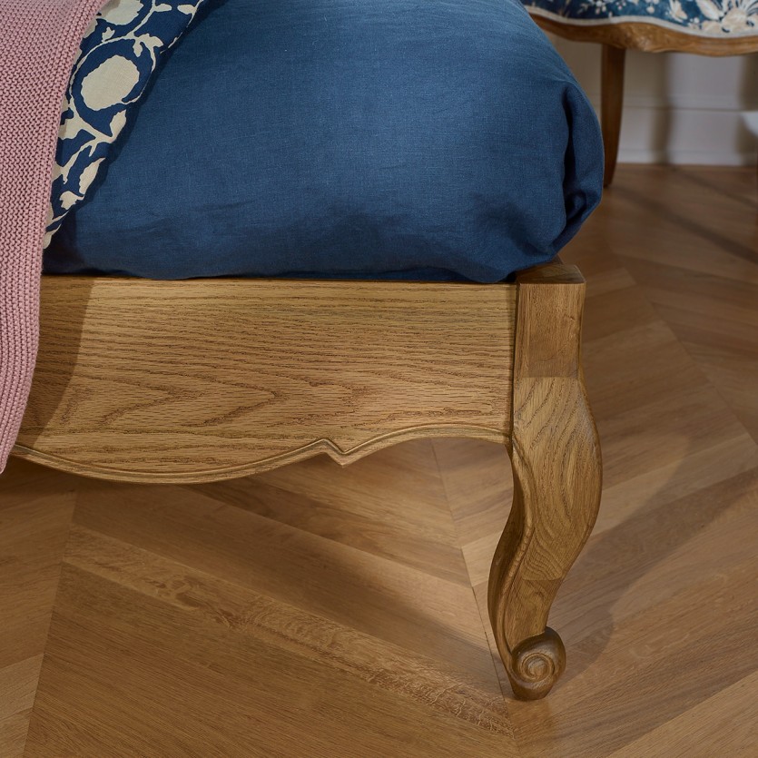 Doppelbett HENRY - Romantischer Stil in Eiche und Premium-Leinen 140 x 190