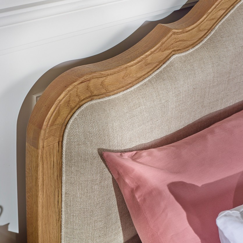HENRY Double Bed - Romantic style in oak and premium linen 140 x 190