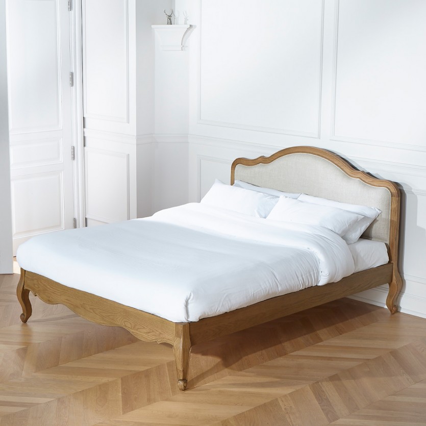 Lit deux places HENRY - Style romantique en chêne et lin premium 160 x 200