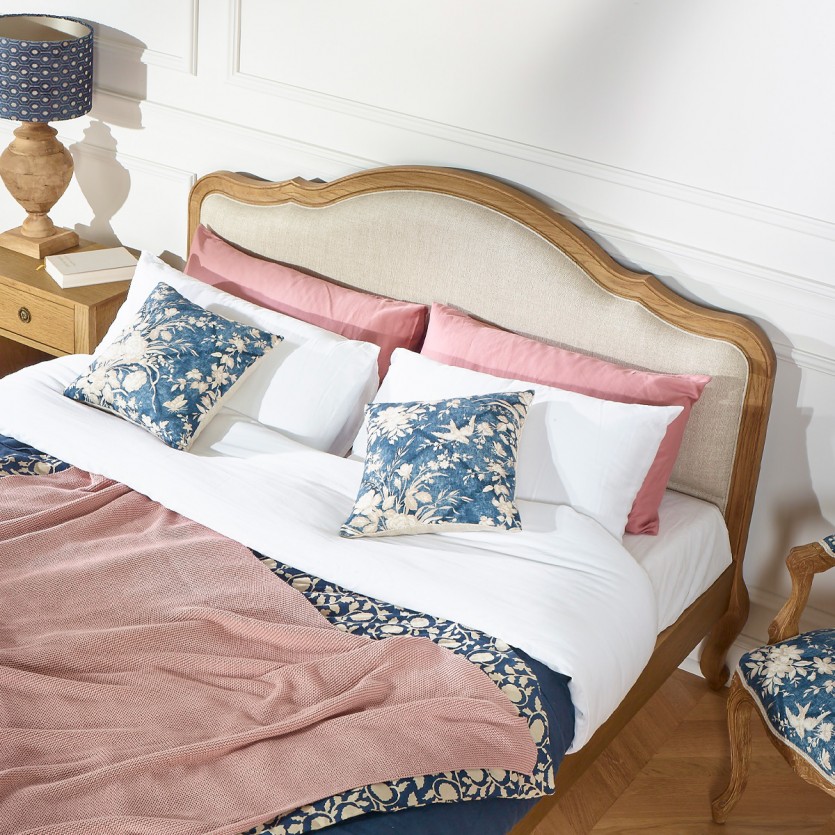 Letto matrimoniale HENRY - Stile romantico in rovere e lino premium 160 x 200