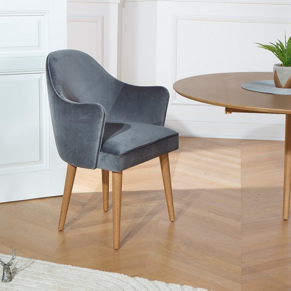 SAINT GERMAIN - Silla de mesa estilo nórdico en madera maciza y tela de terciopelo, 1 plaza