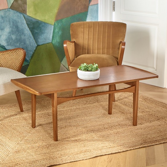 DALHIA – Table basse de salon style nordique, pieds en bois massif, teinte noyer