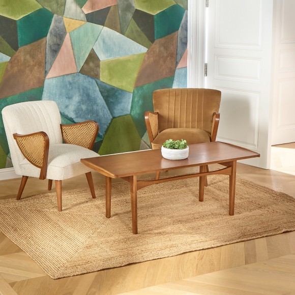 DALHIA – Nordic style coffee table, solid wood legs, walnut tint