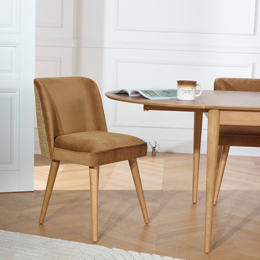 APOLLINE BRUXELLES - Lot de 2 chaises style nordique en bois, tissus velours et tweed