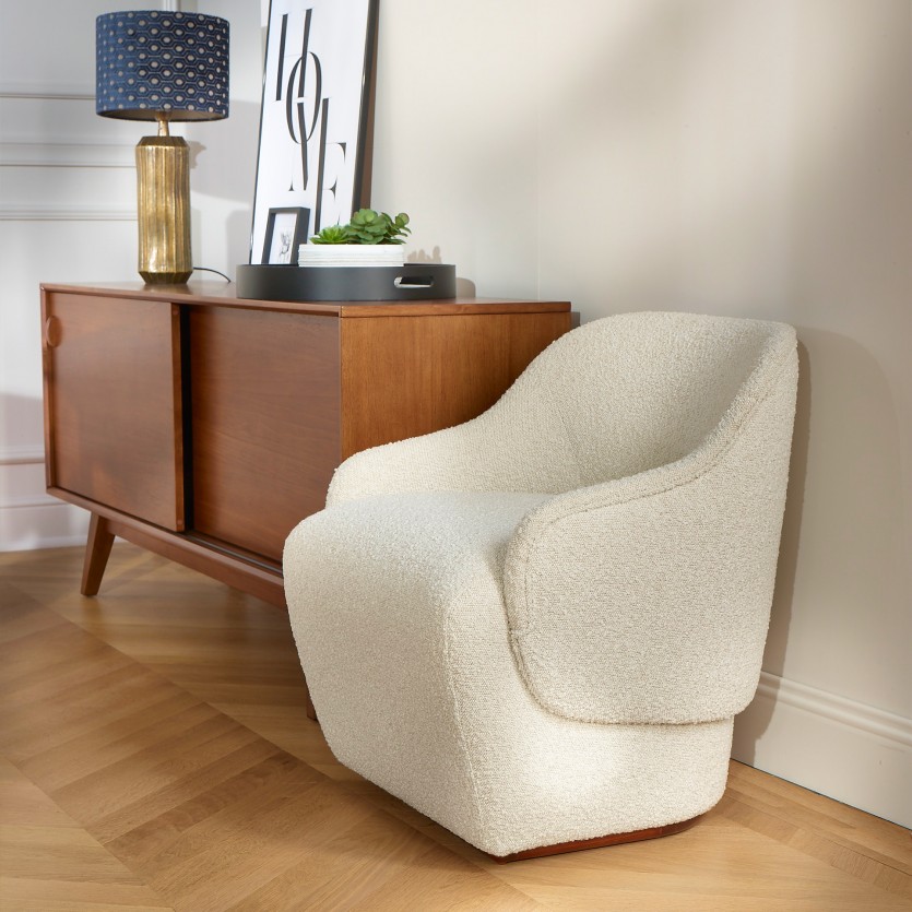 Fauteuil PRESLEY - Style nordique en tissu polyester bouclette blanc, 1 place