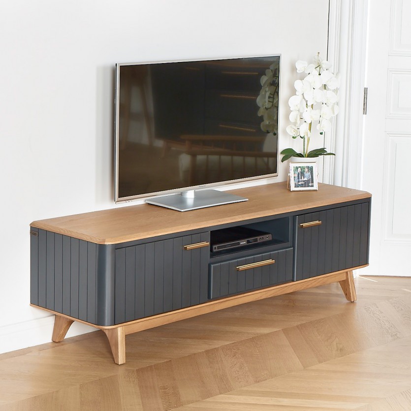 JOËL - Meuble TV style moderne en chêne, 160 cm, 2 portes, 1 tiroir