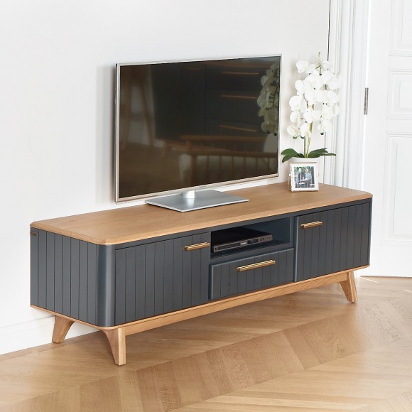 JOËL - Meuble TV style moderne en chêne, 160 cm, 2 portes, 1 tiroir
