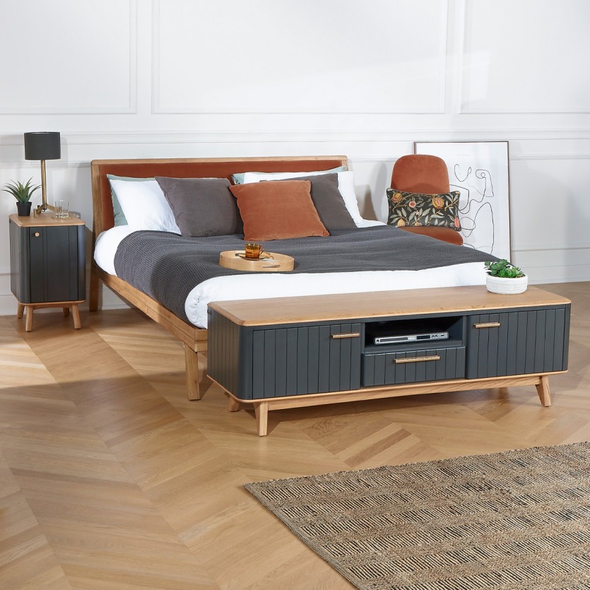JOËL - Meuble TV style moderne en chêne, 160 cm, 2 portes, 1 tiroir