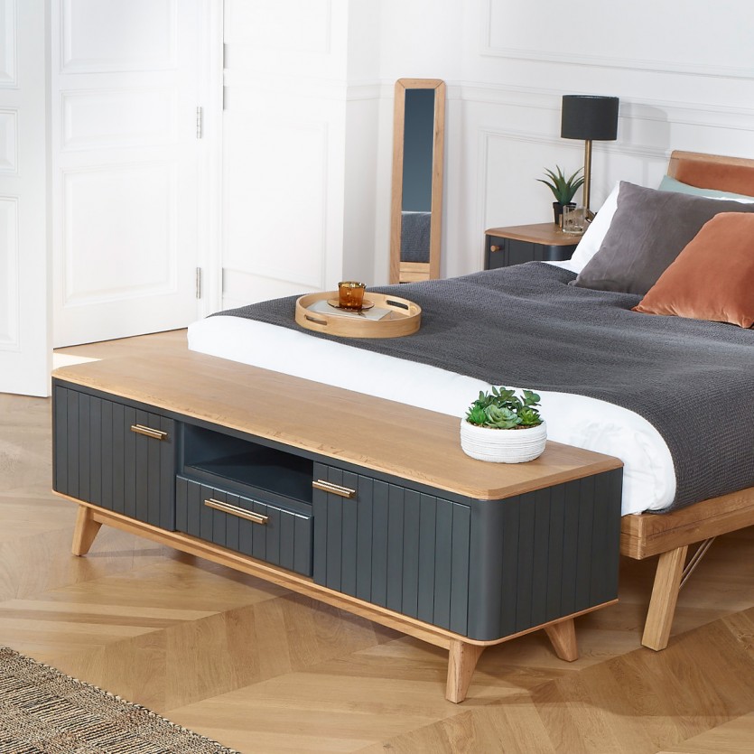 JOËL - Móvel de TV estilo moderno em carvalho, 160 cm, 2 portas, 1 gaveta