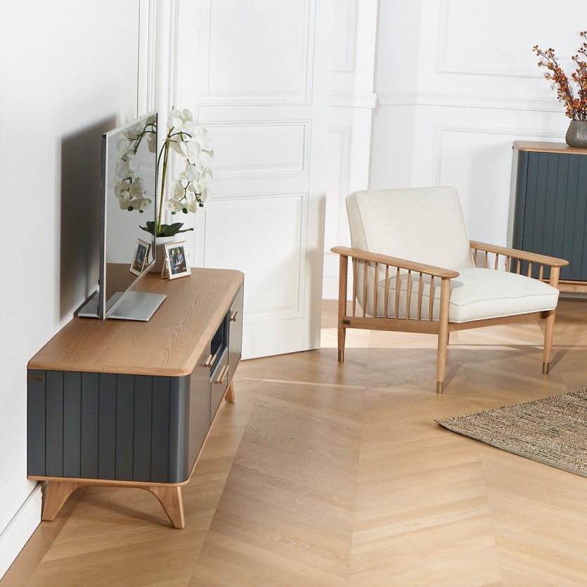 JOËL - Meuble TV style moderne en chêne, 160 cm, 2 portes, 1 tiroir