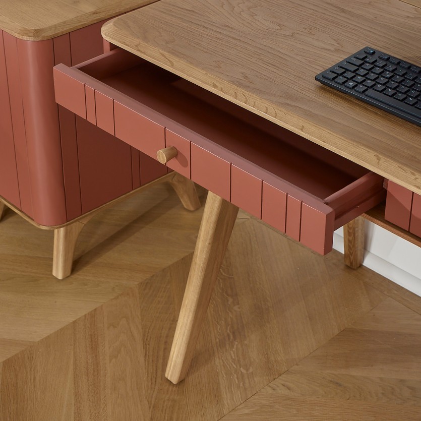 Bureau KYOTO - Style moderne, plateau en chêne, 2 tiroirs