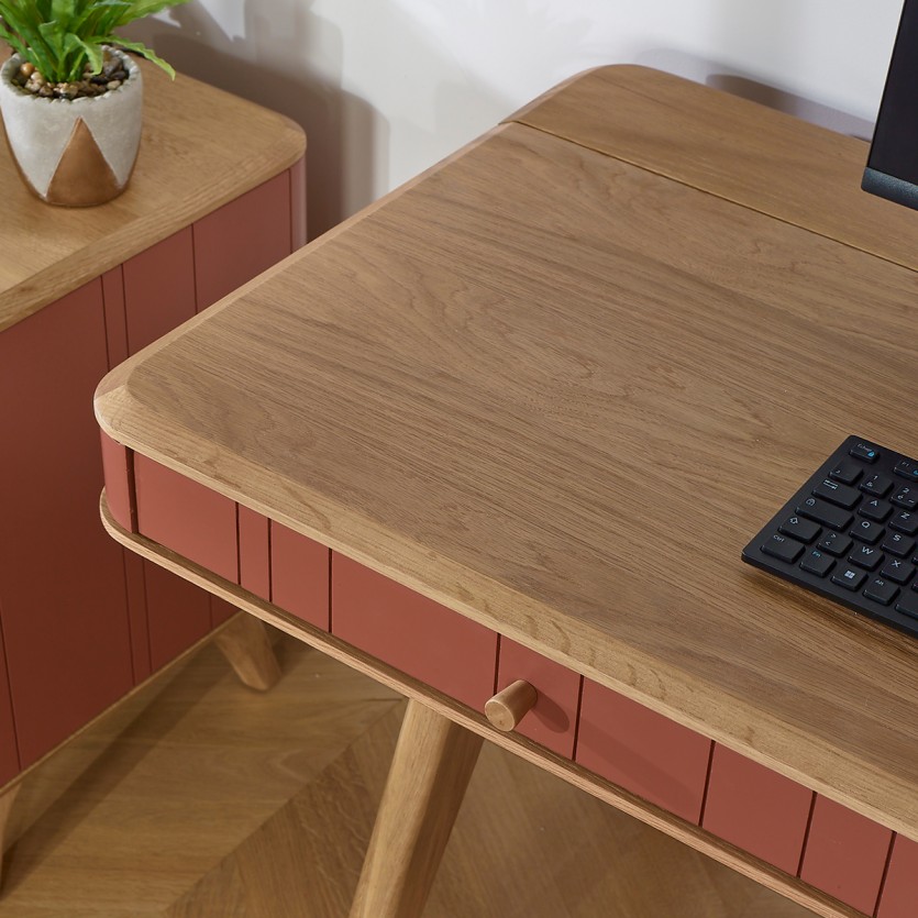 Bureau KYOTO - Style moderne, plateau en chêne, 2 tiroirs