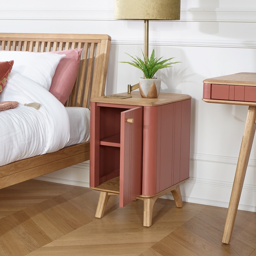 KYOTO - Table de chevet style moderne en chêne, 1 porte, 1 étagère