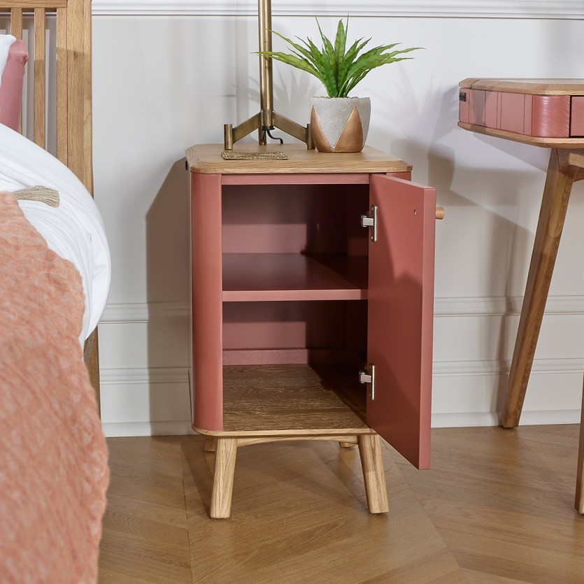 KYOTO - Table de chevet style moderne en chêne, 1 porte, 1 étagère