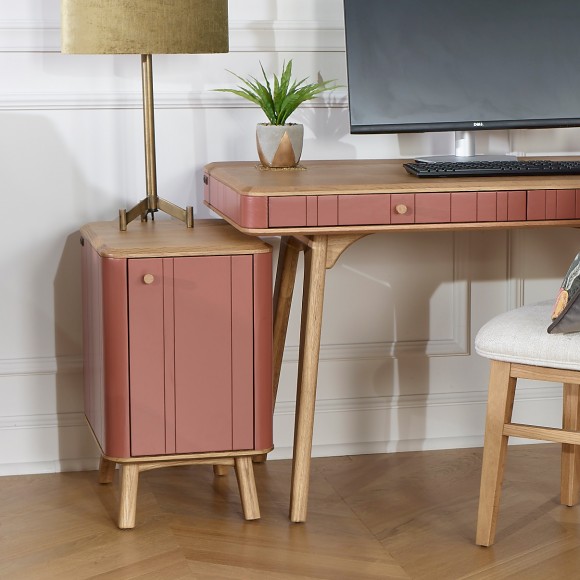 KYOTO - Table de chevet style moderne en chêne, 1 porte, 1 étagère