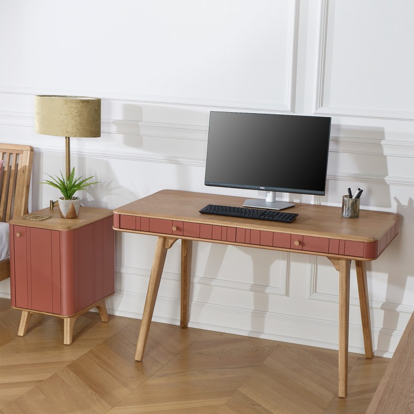 Bureau KYOTO - Style moderne, plateau en chêne, 2 tiroirs