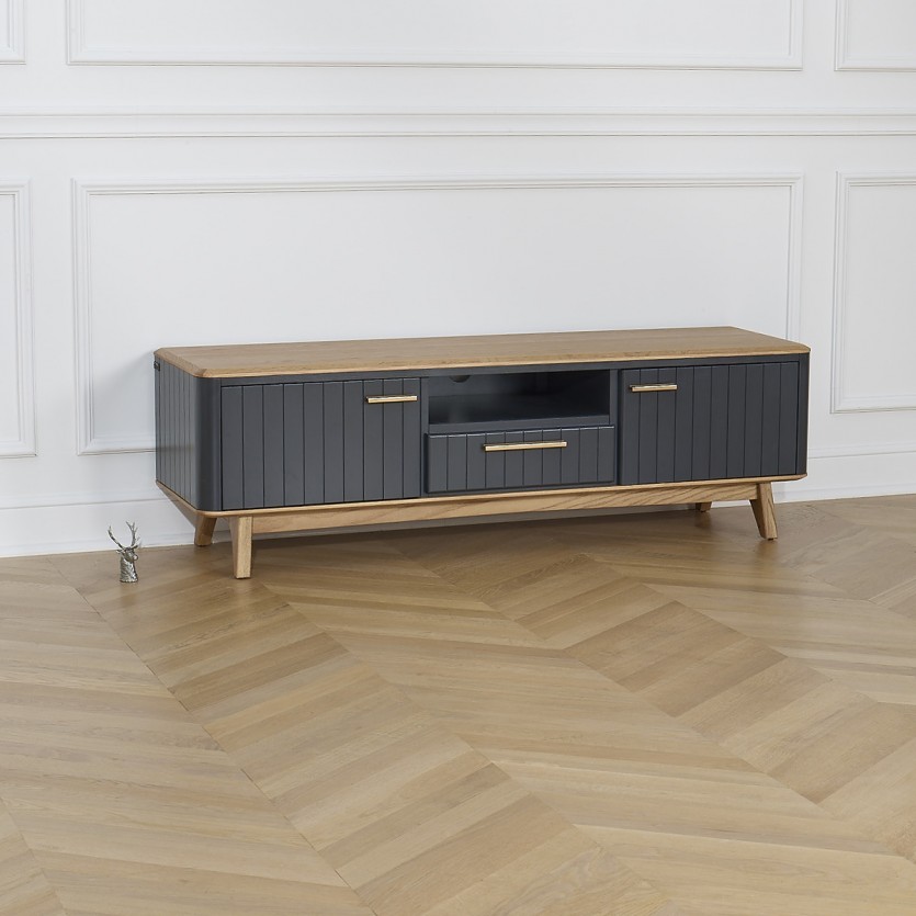 JOËL - Meuble TV style moderne en chêne, 160 cm, 2 portes, 1 tiroir
