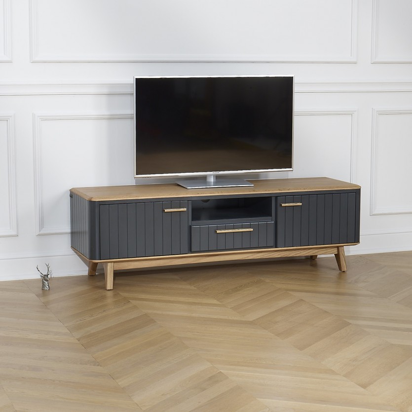 JOËL - Meuble TV style moderne en chêne, 160 cm, 2 portes, 1 tiroir