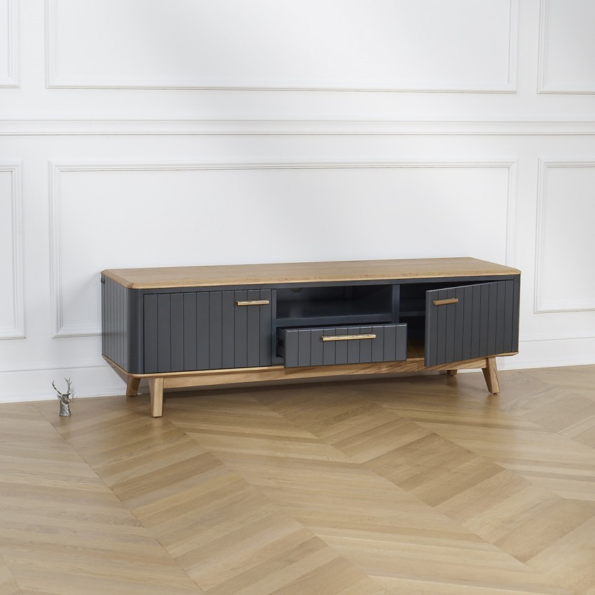 JOËL - Meuble TV style moderne en chêne, 160 cm, 2 portes, 1 tiroir