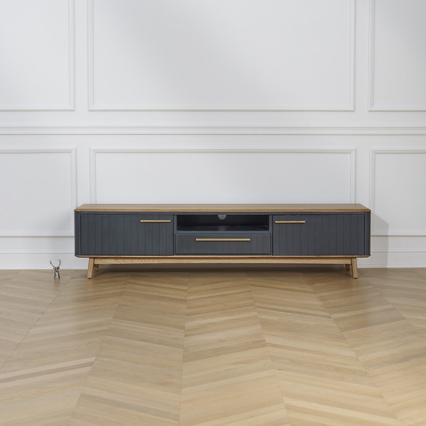 JOËL - Meuble TV style moderne en chêne, 210 cm, 2 portes, 1 tiroir