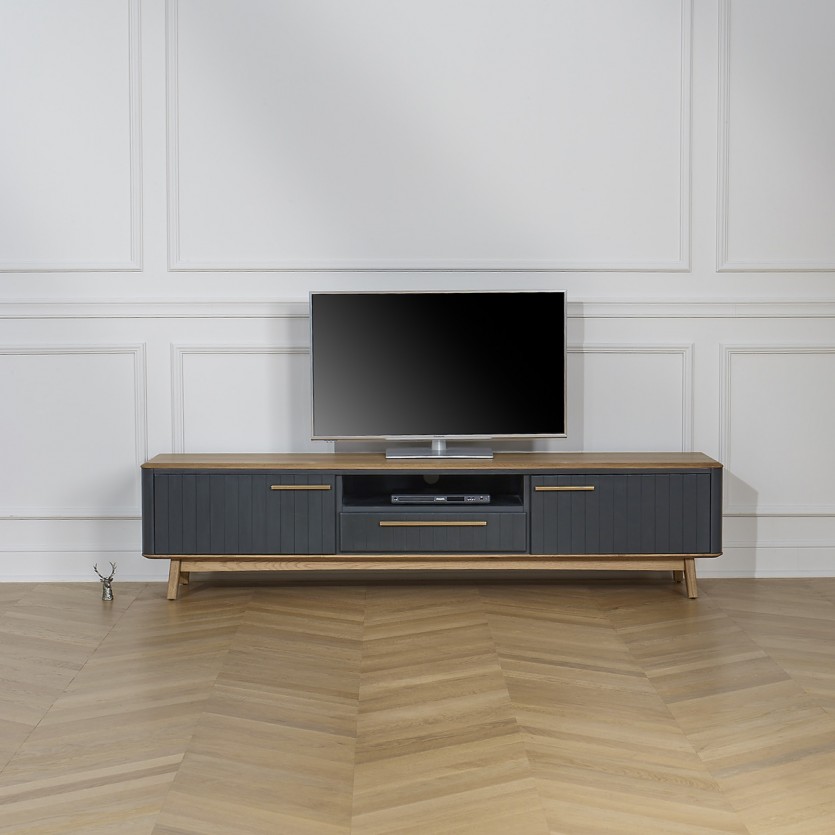 JOËL - Meuble TV style moderne en chêne, 210 cm, 2 portes, 1 tiroir