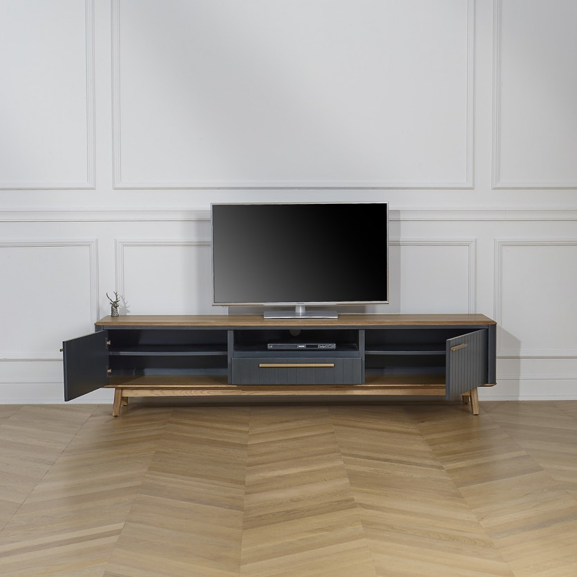 JOËL - Meuble TV style moderne en chêne, 210 cm, 2 portes, 1 tiroir