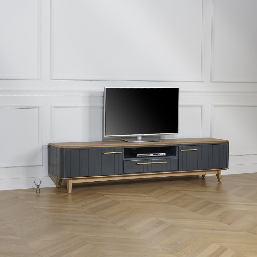 JOËL - Meuble TV style moderne en chêne, 210 cm, 2 portes, 1 tiroir