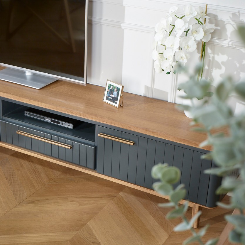 JOËL - Meuble TV style moderne en chêne, 210 cm, 2 portes, 1 tiroir
