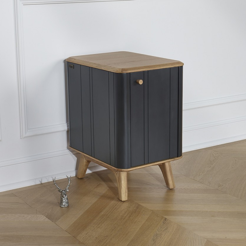 KYOTO - Table de chevet style moderne en chêne, 1 porte, 1 étagère