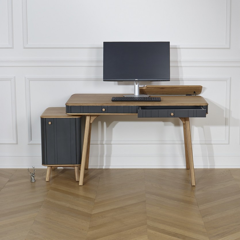 Escritorio KYOTO - Estilo moderno, tablero de roble, 2 cajones