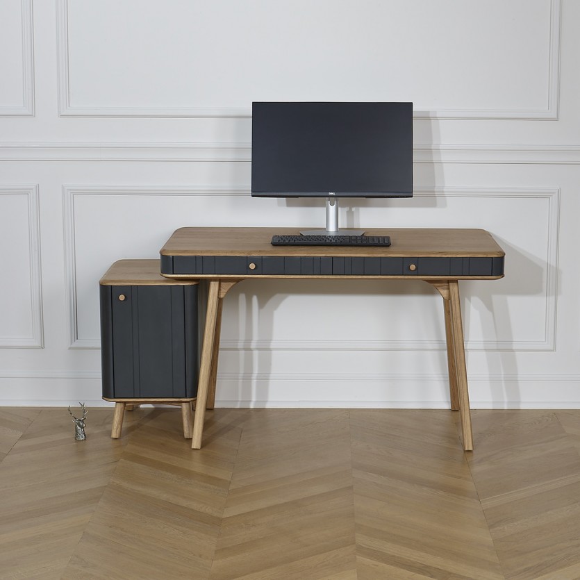 Bureau KYOTO - Style moderne, plateau en chêne, 2 tiroirs