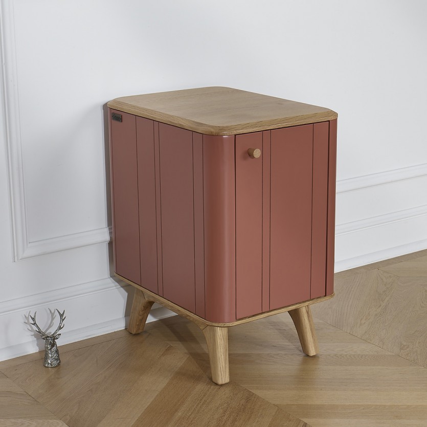 KYOTO - Table de chevet style moderne en chêne, 1 porte, 1 étagère
