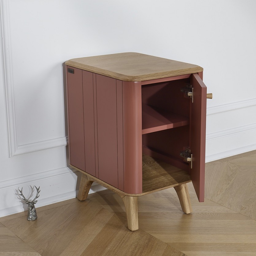 KYOTO - Table de chevet style moderne en chêne, 1 porte, 1 étagère