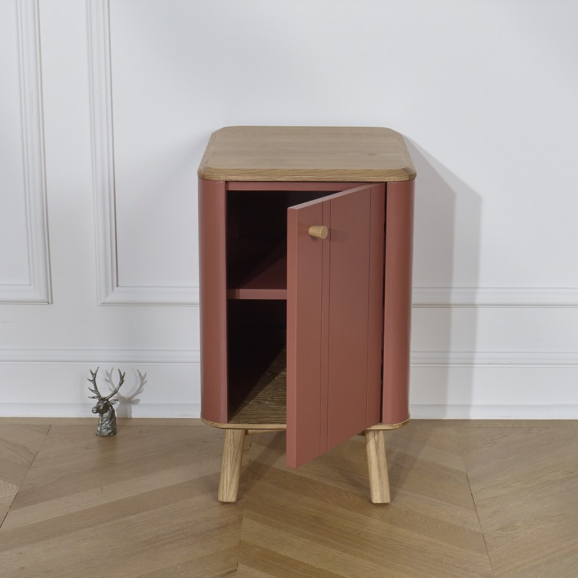 KYOTO - Table de chevet style moderne en chêne, 1 porte, 1 étagère