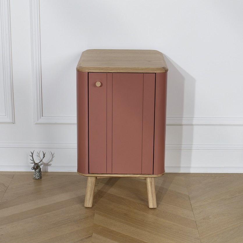 KYOTO - Table de chevet style moderne en chêne, 1 porte, 1 étagère