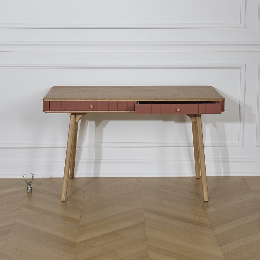 Bureau KYOTO - Style moderne, plateau en chêne, 2 tiroirs