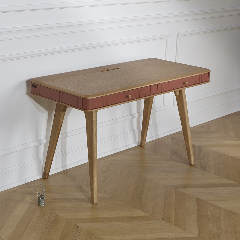 Bureau KYOTO - Style moderne, plateau en chêne, 2 tiroirs